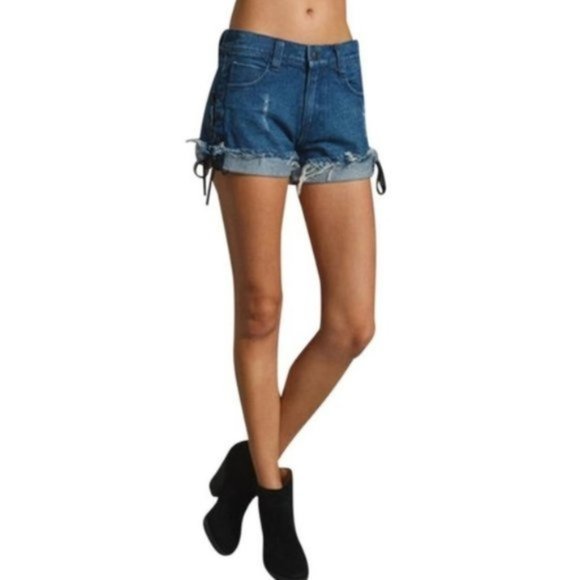 Jen's Pirate Booty Denim Lace Up Shirts - Picture 1 of 8